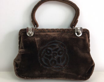 70s vintage brown velvet bag, retro bag, 60s bag, velvet handbag, 1960s velvet bag, small handbags, 1960s brown bag, 60s purse, velvet purse