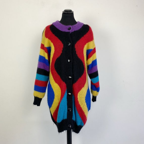 90s vintage mohair long cardigan, colorblock cardi