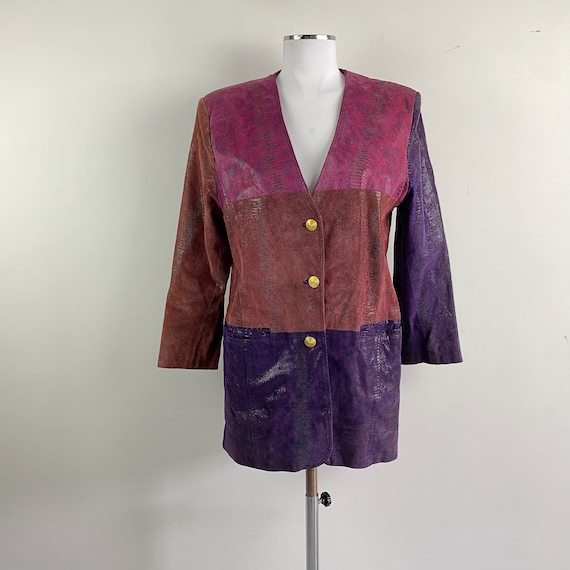 Vintage 90s colorful leather jacket, 1990s leather jacket, retro leather jacket, 1990s colorful jacket, pink and purple leather