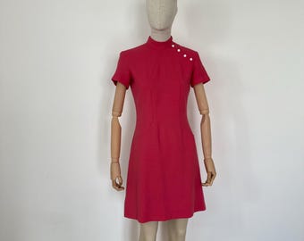 Vintage 60s Pink Mod Dress, A-Line Mini, Size S/M