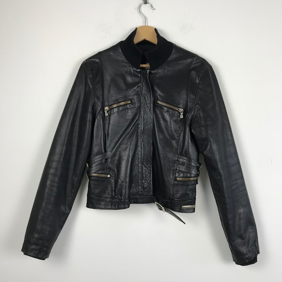 90s vintage Versace leather jacket, motorcycle lea