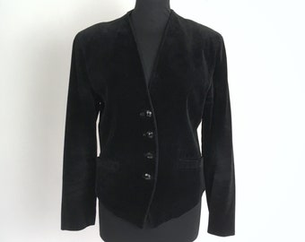 Veste vintage en velours noir BENETTON des années 90 pour femme, veste courte en velours, veste courte en velours, veste en velours des années 80, blazer court en velours