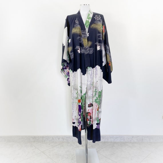 Japanese long cotton kimono, floral kimono robe, … - image 1