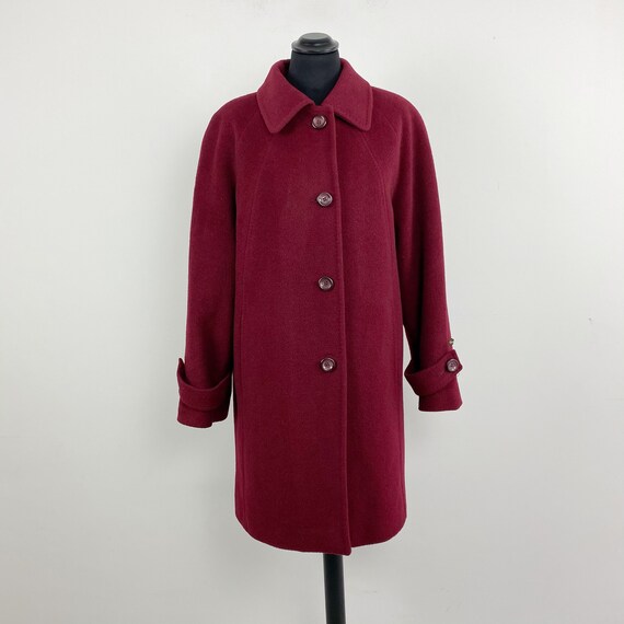 90s vintage burgundy coat, oversized coat, mid len