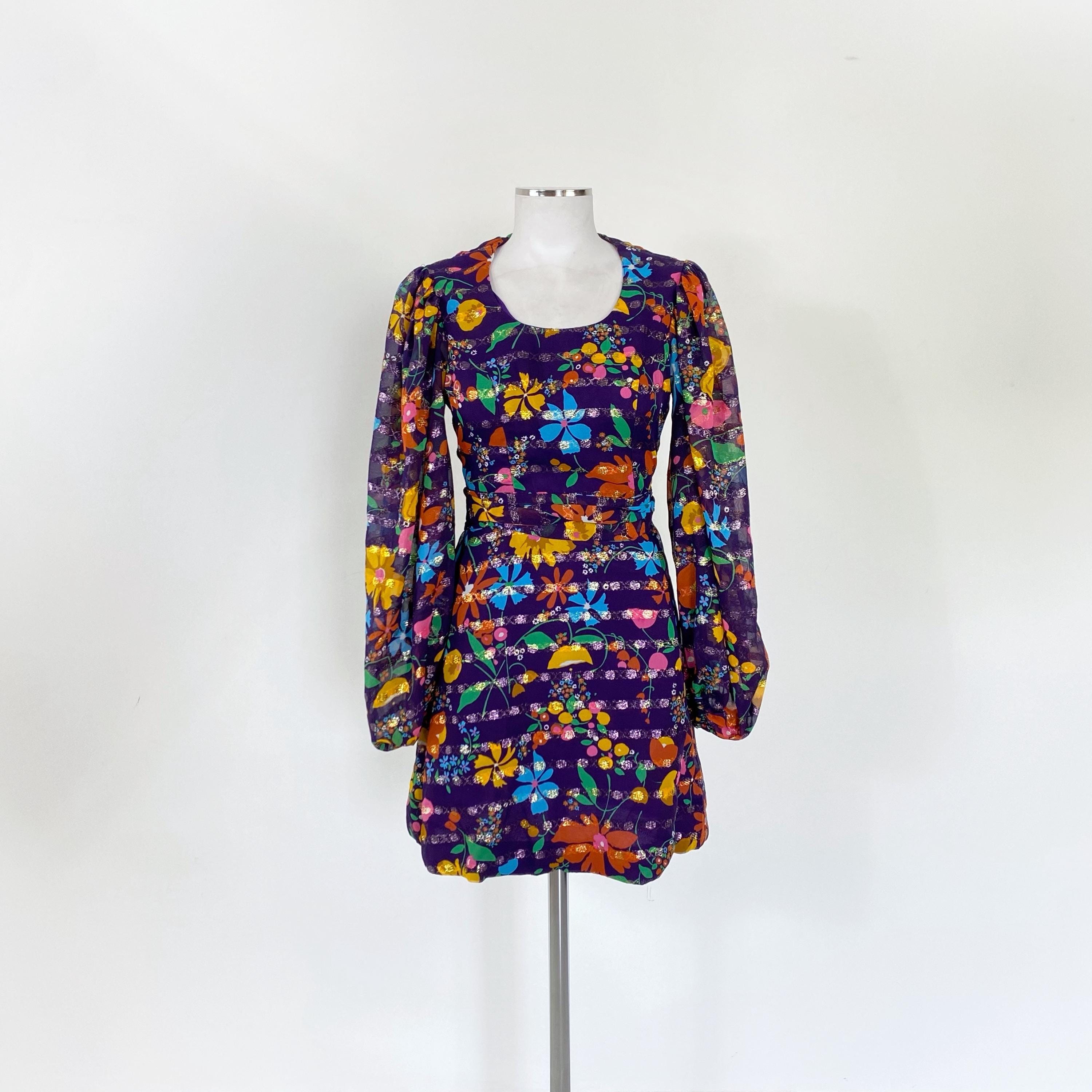 60s floral mini dress 1960s Novelty Print Micro Mini Dress / 1960s Psychedelic Mini Dress / 1960s Tunic / 1960s Micro Mini Dress