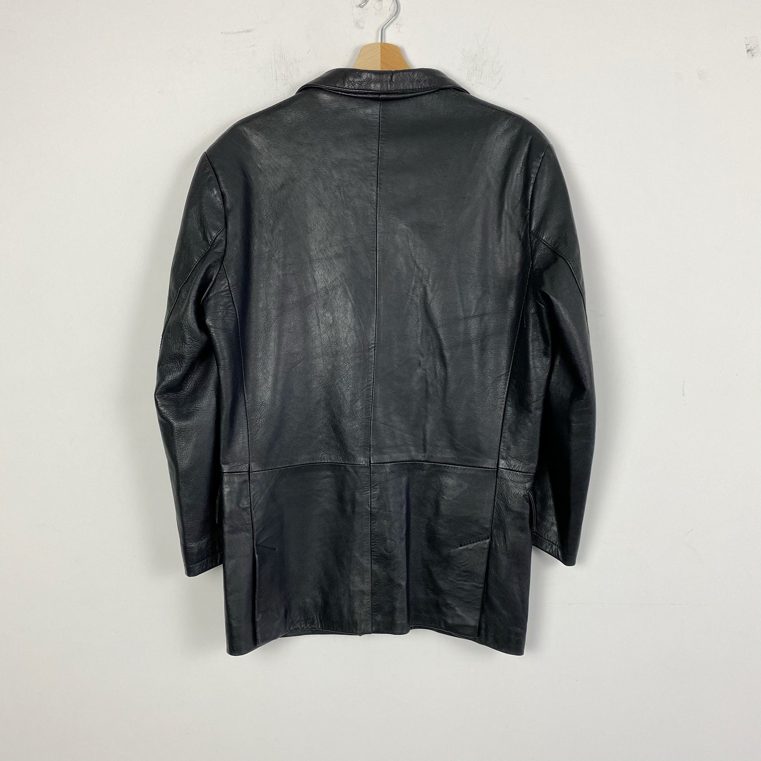 90s vintage black leather blazer unisex genuine leather | Etsy