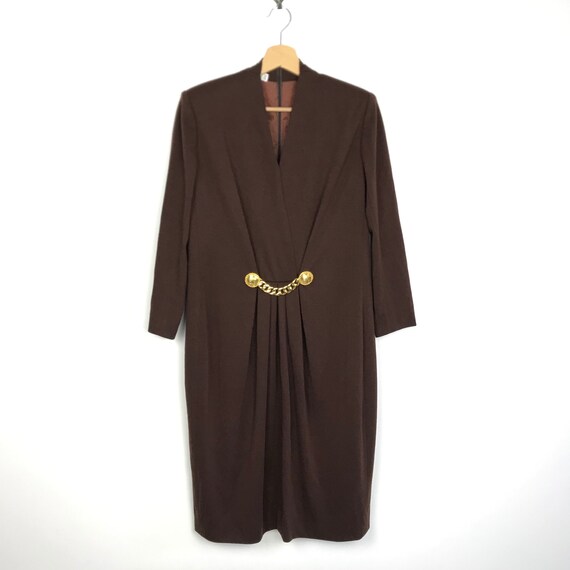 80s 90s Vintage Celine brown wool dress