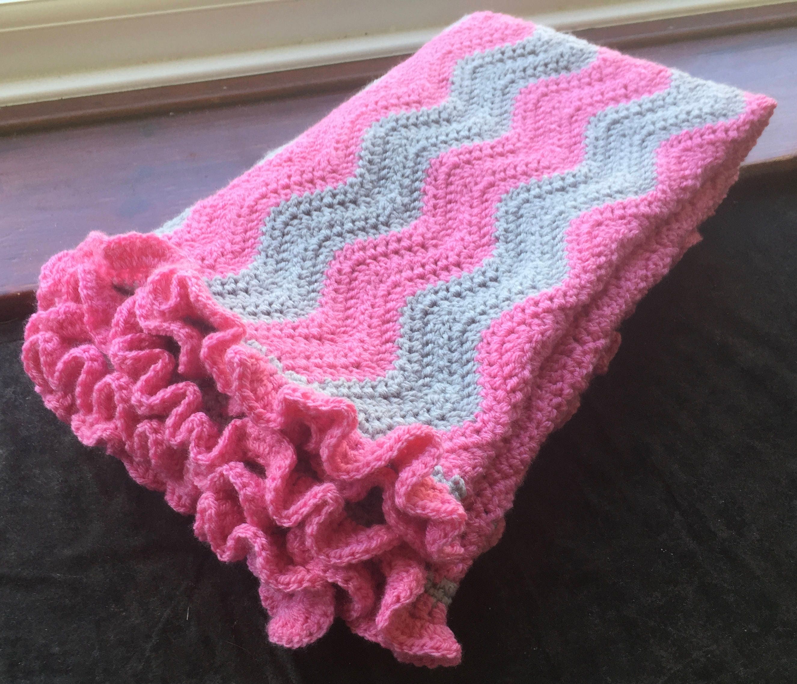Chevron Crochet Baby Blanket With Ruffle Edging Etsy UK