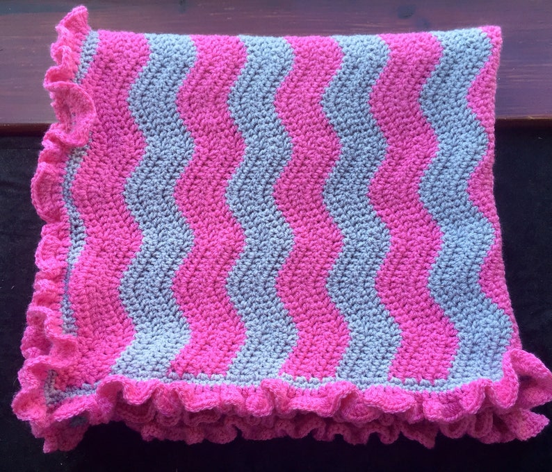 Chevron Crochet Baby Blanket With Ruffle Edging Etsy Australia