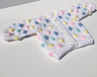 Rainbow Crochet baby cardigan with bobble design