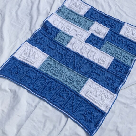 Personalised Crochet Prince Baby Boy Blanket With a Name and Once