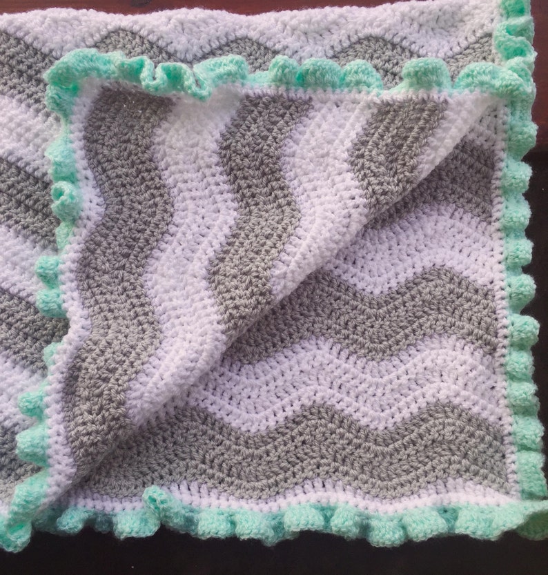 Chevron Crochet Baby Blanket With Ruffle Edging Etsy Australia