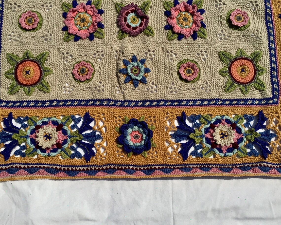 Fruit Garden Crochet Blanket Arts and Crafts Style Lap Etsy