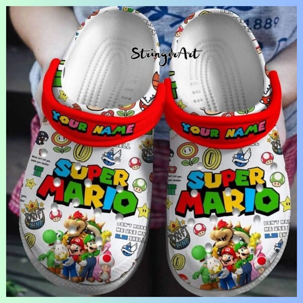 Customer Mario Shoes, Super Mario Shoes, Super Mario Sandals, Mario Summer Shoes, Custom Summer Shoes, Mens Sandals, Gift For Her