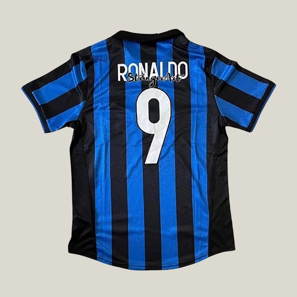 Retro Inter Milan 98- 99 Ronaldo Football Soccer Rare Vintage Shirt Jersey, Retro Inter Milan Home Soccer Jersey 1998/1999 Men Adult RONALDO