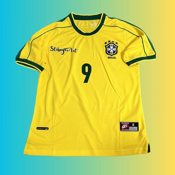 Retro 98-99 Brasilien Ronaldo 9 Heimtrikot, Ronaldo Fußballtrikot, Love Ronaldo Champions League Trikot, Geschenk für Fan, Geschenk für Ihn