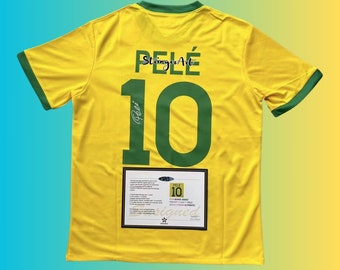 Retro Brazil World Cup PELE Pelé 1970 SIGNED Shirt/Jersey + COA Retro Gift For Him Gift For Fan
