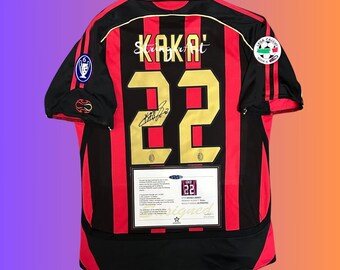 Retro Ac Milan Kaka SIGNED 06/7 AC Milan Signature Shirt Jersey Retro Short Sleeves + COA Gift For Him