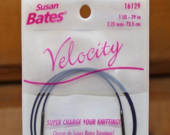 Circular knitting needles by Susan Bates "Velocity".  Sizes:  US 1 to 15.