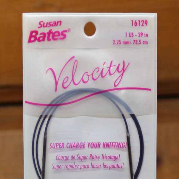 Circular knitting needles by Susan Bates "Velocity".  Sizes:  US 1 to 15.