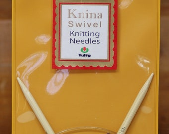 Circular knitting needles "Knina Swivel" bamboo by Tulip Company in Japan.  Sizes:  US 6-8.