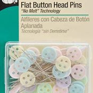 May include: A package of 50 flat button head pins in assorted pastel colors. The pins are made with "No Melt" technology and are ideal for sewing and crafts.