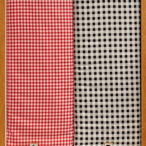 Gingham cotton fabric by the yard:  prints by David Textiles in black and white and red and white.