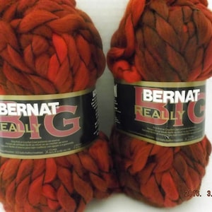 Bernat Really Big yarn. Two colors, Grand Canyon and Morocco. Grand Canyon