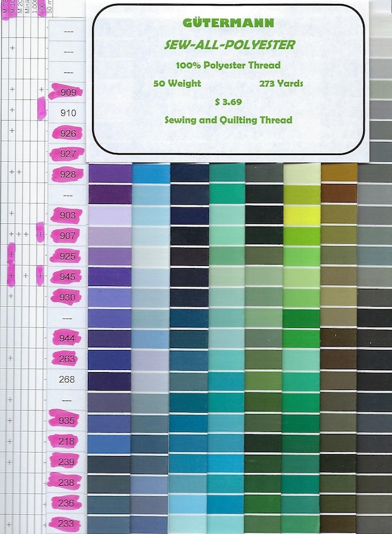 Gutermann Thread Color Chart For Sale