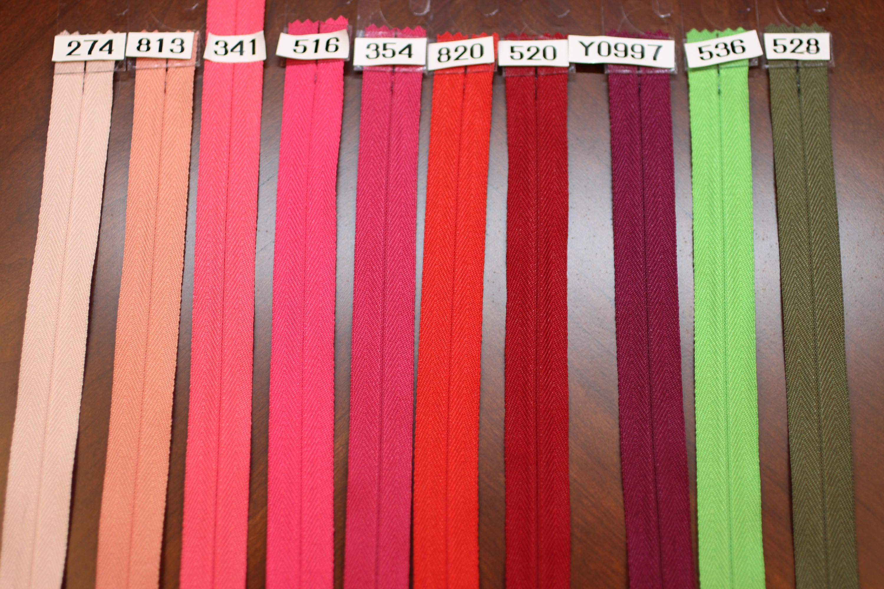 Zippers 14" Invisible.  All colors in stock.   YKK nylon #2.