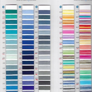 Puede incluir: Una carta de colores de hilo de bordar con una variedad de colores, incluyendo turquesa, azul, gris, amarillo, rosa y naranja. La carta est&aacute; etiquetada con n&uacute;meros y el nombre de la marca "AURIlil".