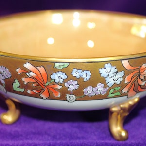 Limoges, France; large, hand painted, Art Nouveau footed style bowl with luster interior.  Condition excellent to mint.