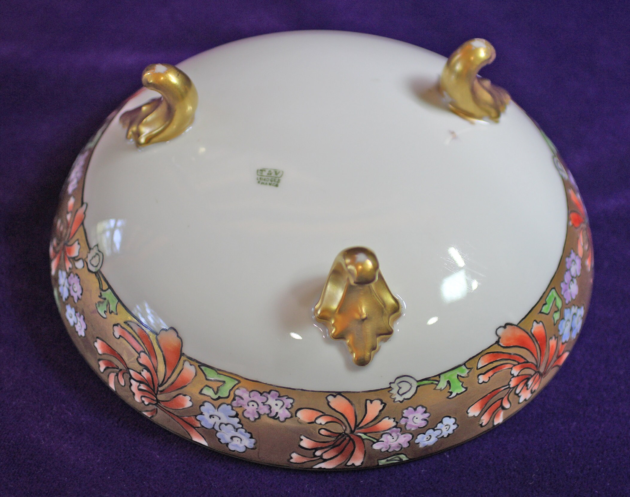 Limoges, France; Large, Hand Painted, Art Nouveau Footed Style