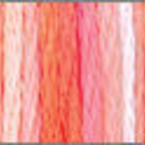 May include: A collection of embroidery floss spools in shades of pink, orange, and white.