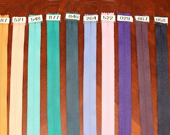 Zippers 24" invisible. All colors in stock.   Ykk dress zippers #2 nylon.
