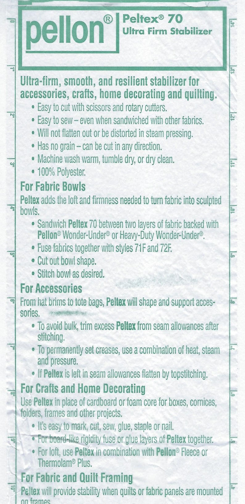 Pellon extra firm stabilizer Peltex 70 sew in extra firm interfacing or stabilizer for crafts.