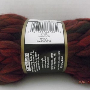 Bernat Really Big yarn. Two colors, Grand Canyon and Morocco. Morocco