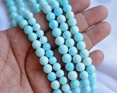 Peruvian Blue Opal Beads, Blue Opal Gemstone Beads, Natural Blue Opal Smooth Round Beads, 9mm Round Beads, 13 Inch Strand