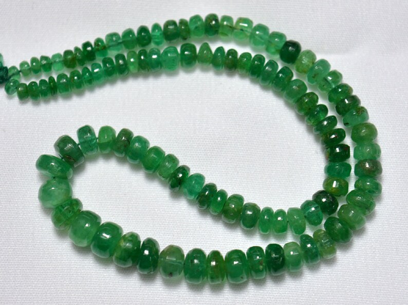 Plain Emerald Rondelle Gemstone Beads 45.50 CTW Smooth Emerald Rondelles Emerald Rondelle Beads 10 Inches Strand