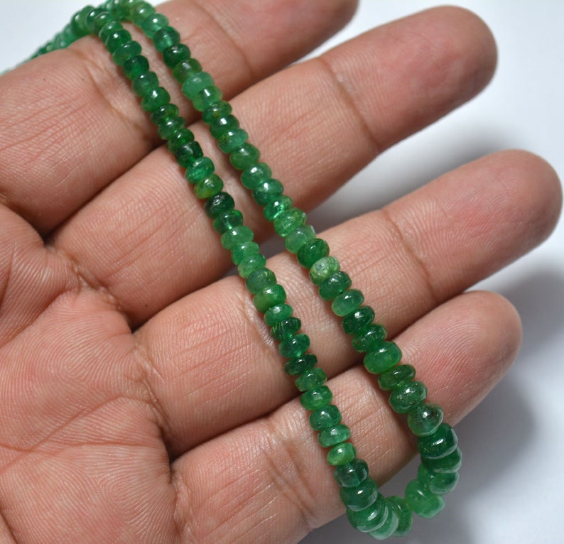Plain Emerald Rondelle Gemstone Beads 45.50 CTW Smooth Emerald Rondelles Emerald Rondelle Beads 10 Inches Strand