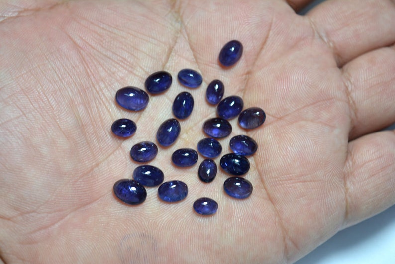 Iolite Cabochon Oval Shape Mix Lot Of 5x7mm 6.5x9mm Gemstone For Jewelry 22 Pieces Natural Iolite Cabochon Gemstones