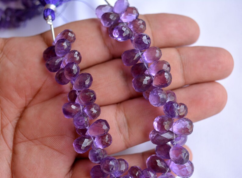 5x8mm To 6x9mm 7 Inches Strand Amethyst Briolette Faceted Tear Drops Beads Amethyst Tear Drops Briolettes Gemstone For Jewelry