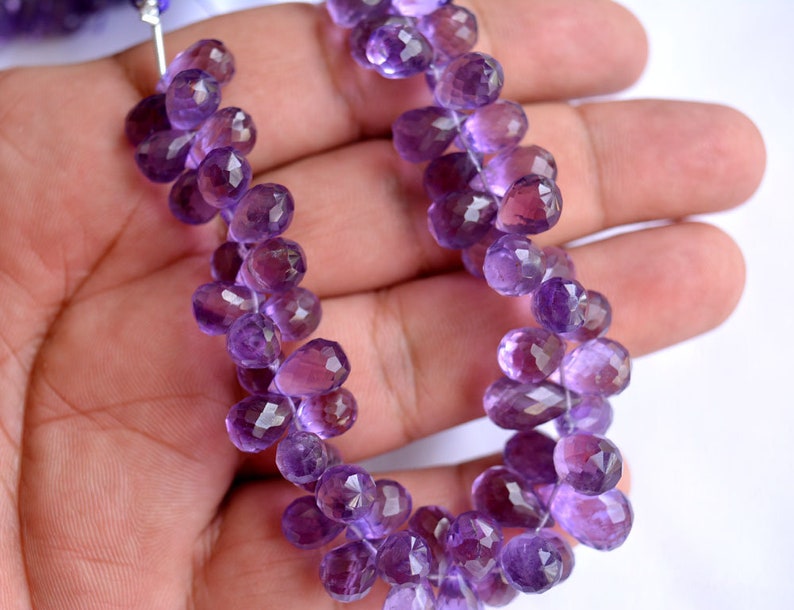 5x8mm To 6x9mm 7 Inches Strand Amethyst Briolette Faceted Tear Drops Beads Amethyst Tear Drops Briolettes Gemstone For Jewelry