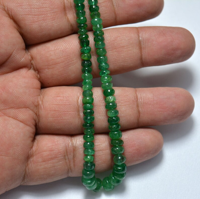 Plain Emerald Rondelle Gemstone Beads 45.50 CTW Smooth Emerald Rondelles Emerald Rondelle Beads 10 Inches Strand