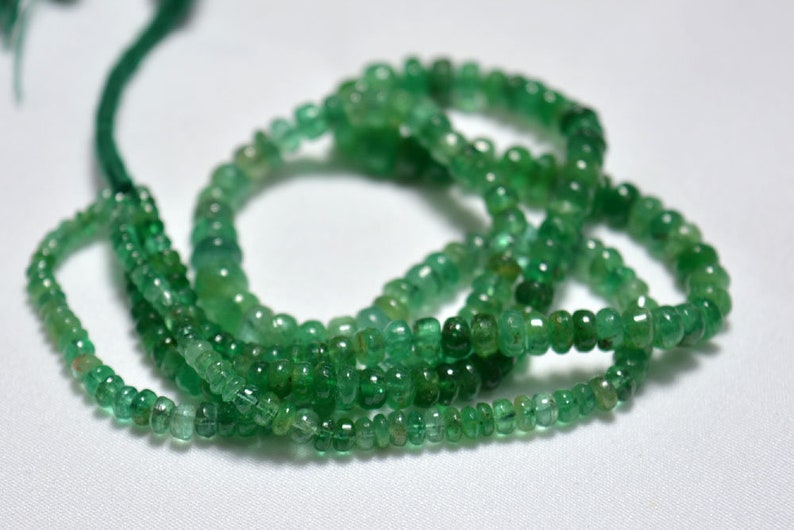 Plain Emerald Rondelle Gemstone Beads 45.50 CTW Smooth Emerald Rondelles Emerald Rondelle Beads 10 Inches Strand