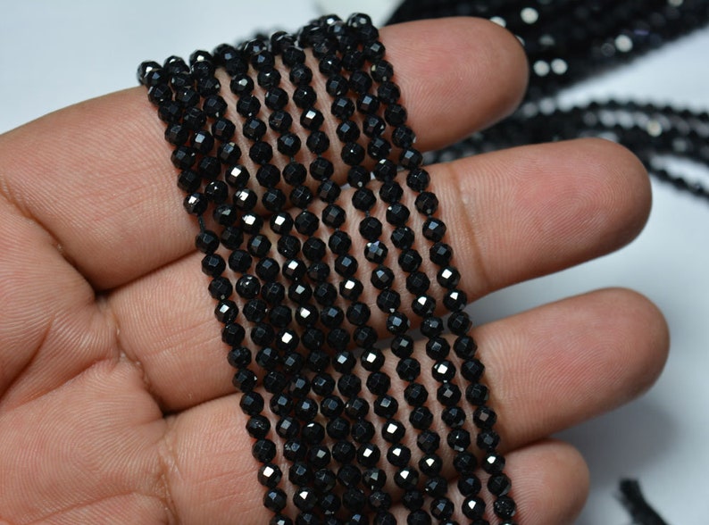 5 strands 12.5 Inch Strand Black spinel Gem Stone Beads Micro Faceted Rondelle Gemstone Beads Black Spinel faceted Beads 3.20mm