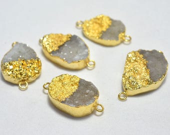 10 Pieces, Gold Electroplated White Druzy Connector, Gemstone Connector, Druzy Gold Electroplated, 25mm - 30mm