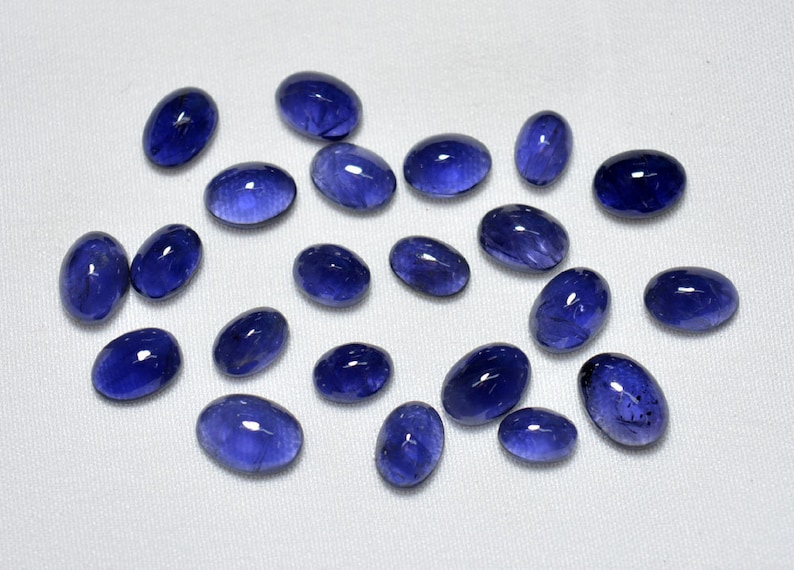 Iolite Cabochon Oval Shape Mix Lot Of 5x7mm 6.5x9mm Gemstone For Jewelry 22 Pieces Natural Iolite Cabochon Gemstones