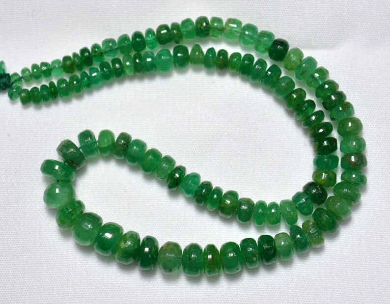 Plain Emerald Rondelle Gemstone Beads 45.50 CTW Smooth Emerald Rondelles Emerald Rondelle Beads 10 Inches Strand