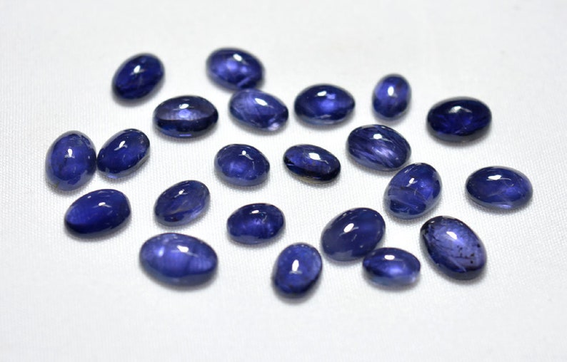 Iolite Cabochon Oval Shape Mix Lot Of 5x7mm 6.5x9mm Gemstone For Jewelry 22 Pieces Natural Iolite Cabochon Gemstones